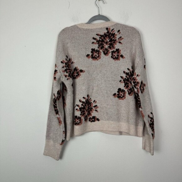 Knox Rose Woman’s Oatmeal Floral Long Sleeve Knit Crewneck Size Large - Picture 4 of 5